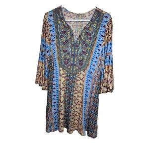 Soft Surroundings Embroidered Top Women's Large 3/4 Sleeve Colorful